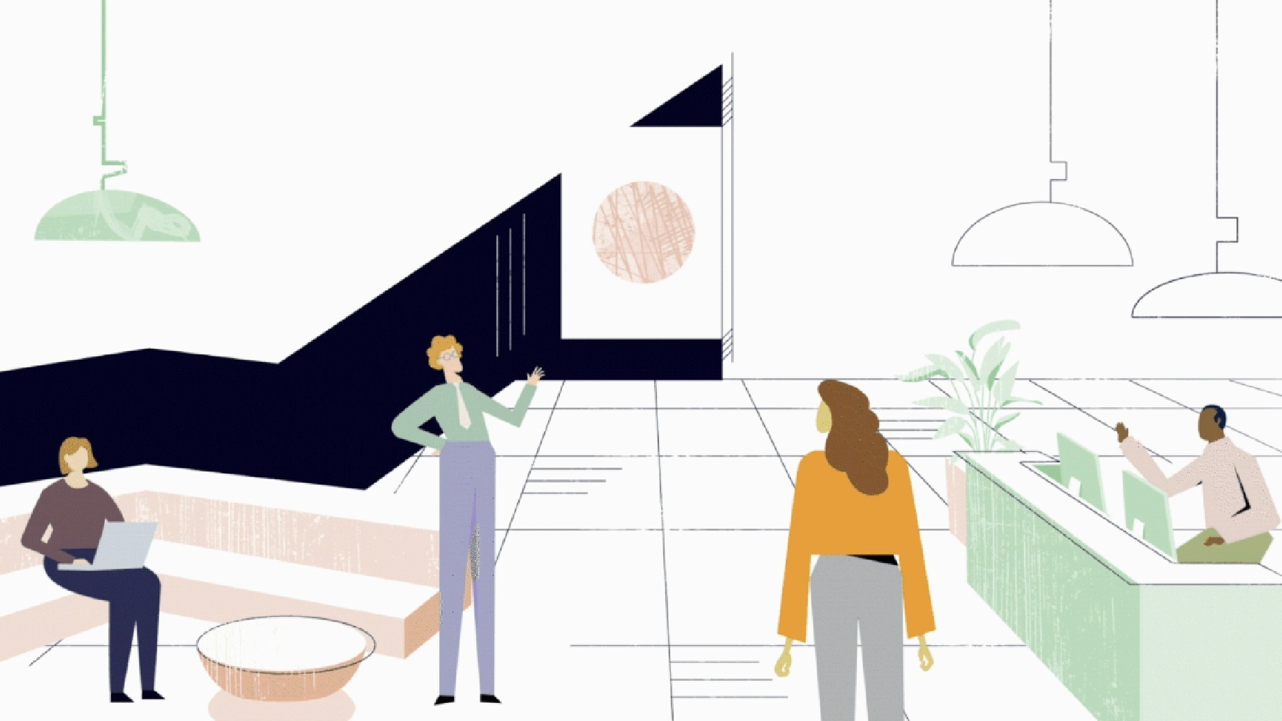 Multivu branding video: people at work in a bright open office