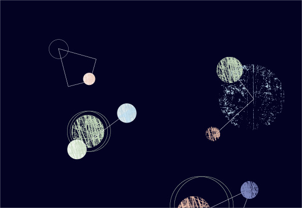 Planets and orbits on a midnight blue background