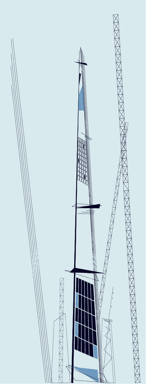 Illustrated New York skyscraper and radio towers